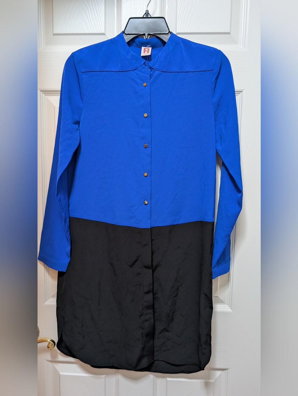 NWT Amanda Uprichard Blue Black Colorblock Shirtdress Button Down Size XS